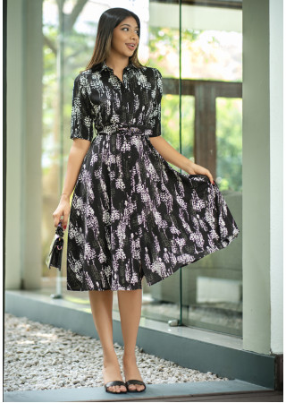 FLARA BLACK PRINTED DRESS